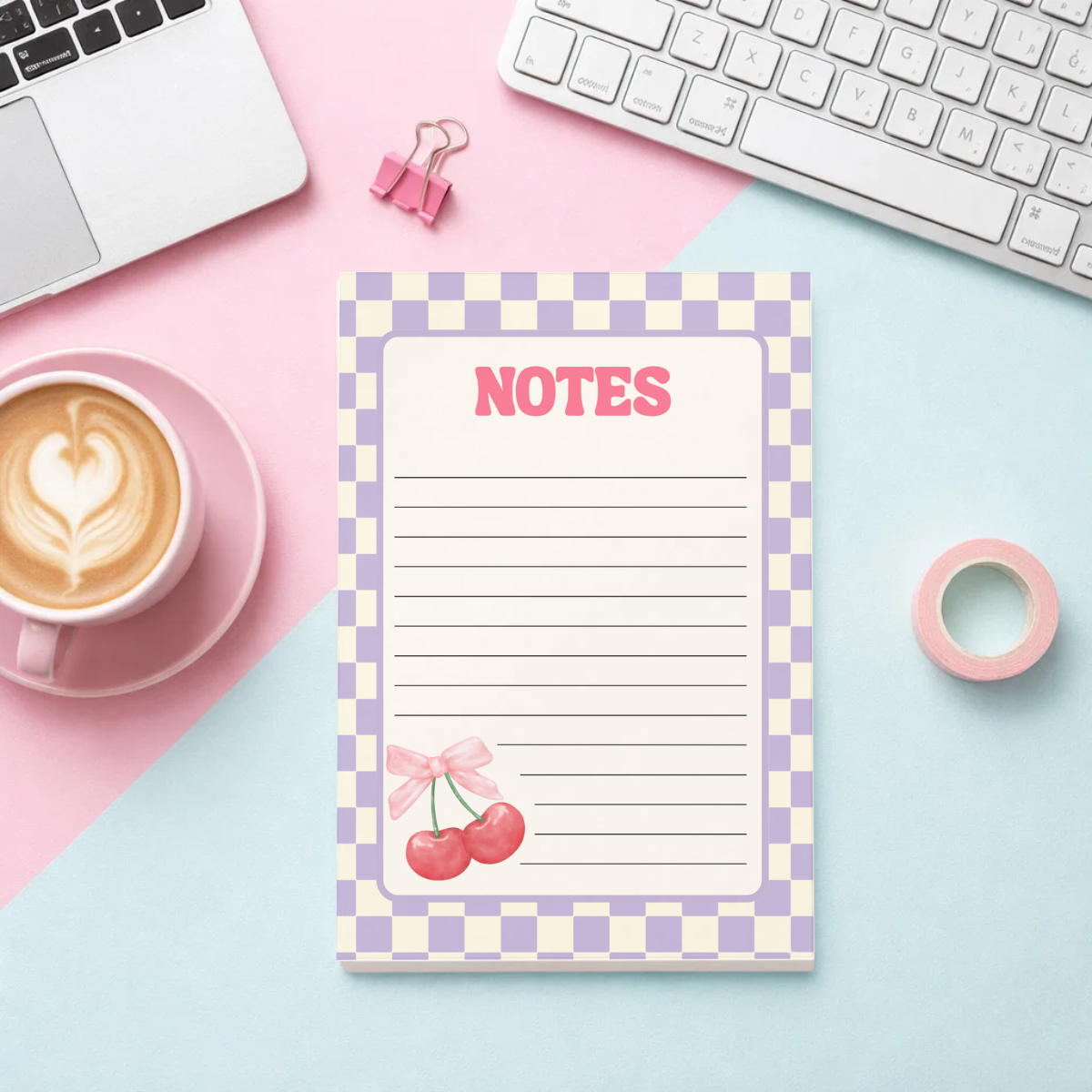 Checkered Cherry Lavender & Cream Notepad