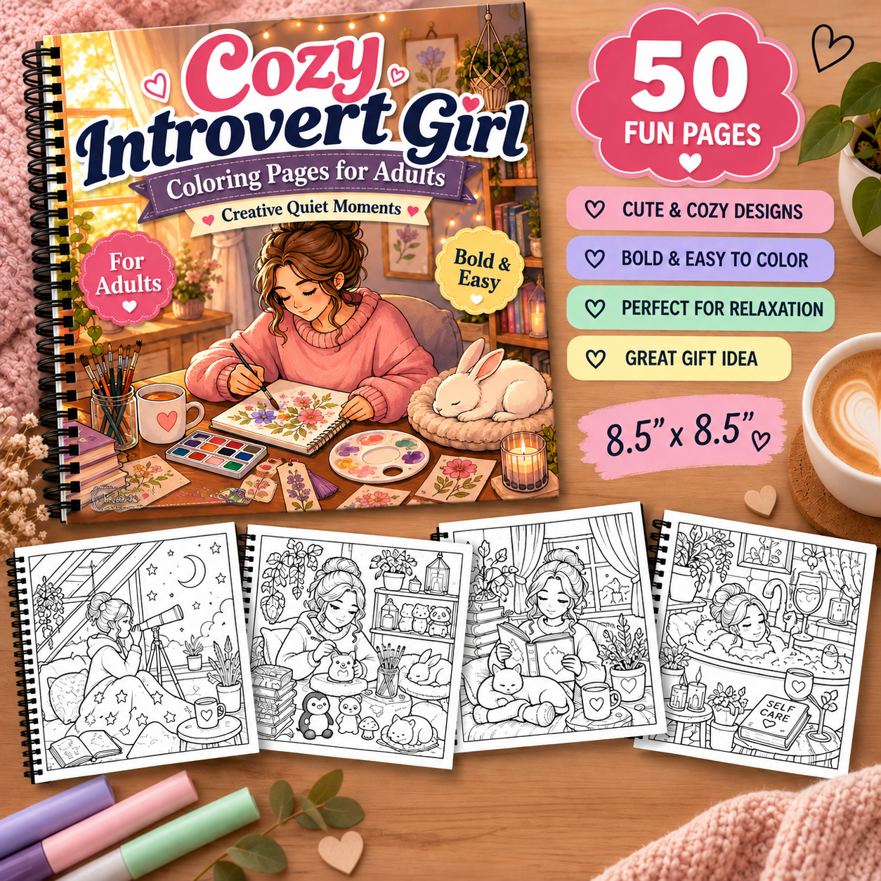 Cozy Introvert Girl Coloring Book