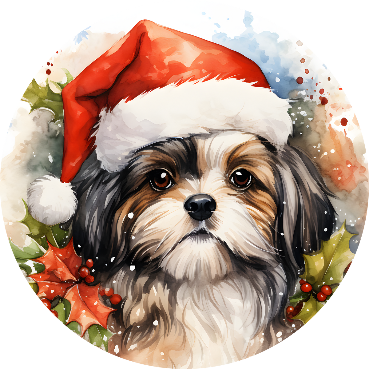 Watercolor Christmas Dog Ornament