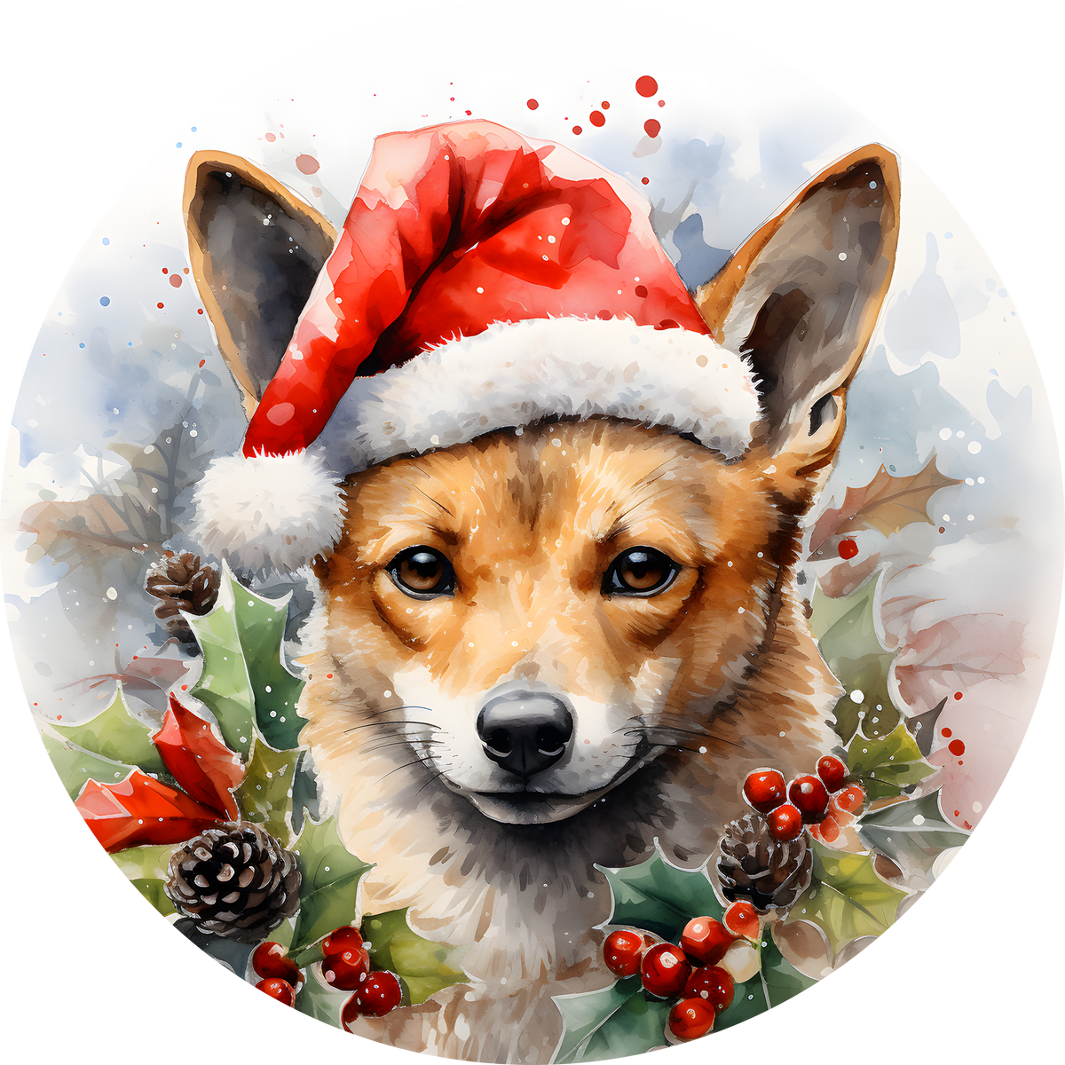 Watercolor Christmas Dog Ornament