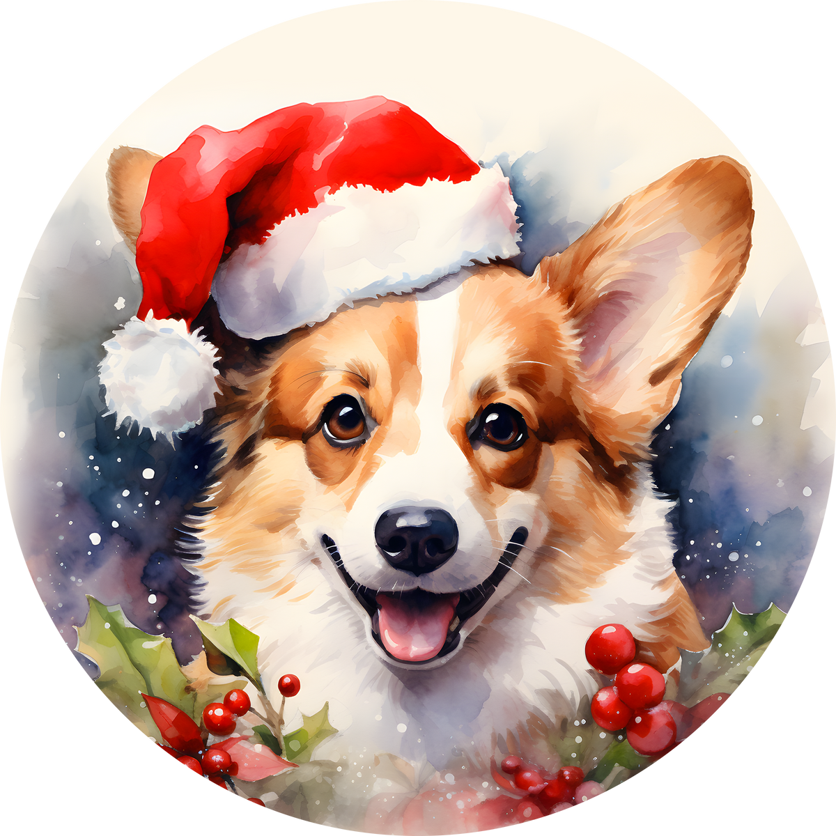 Watercolor Christmas Dog Ornament